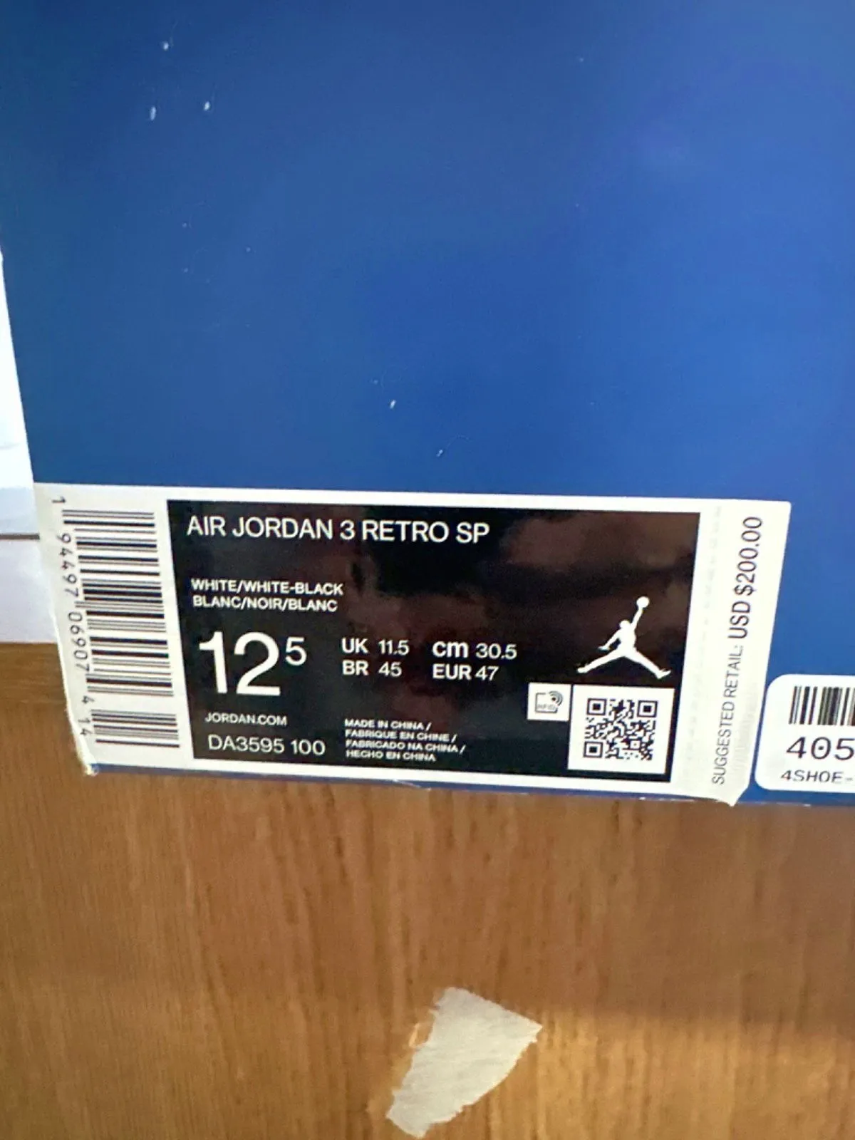 Air Jordan DA3595 White/Black Retro 3 SP Trainers  UK 11.5  