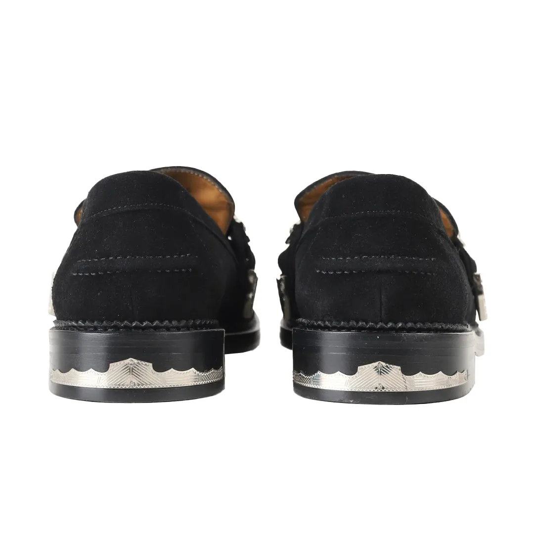 AJ826 - SUEDE WESTERN STRAP LOAFERS BLACK