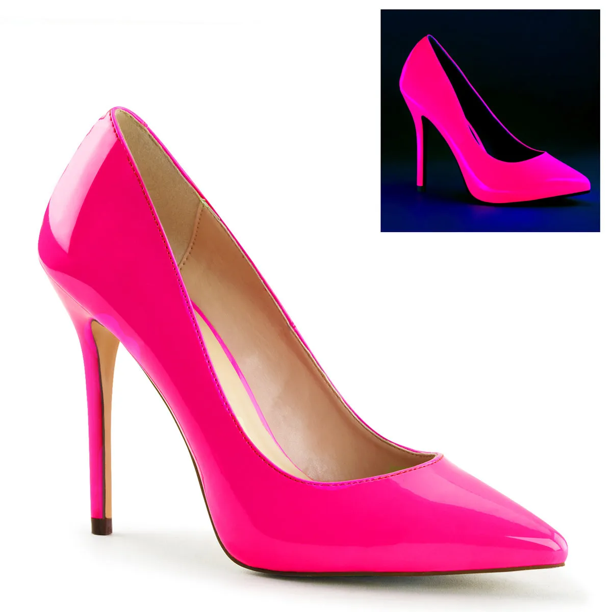 AMUSE-20 Pleaser Neon Fuchsia Sexy Single Sole Shoes (Fetish Footwear)
