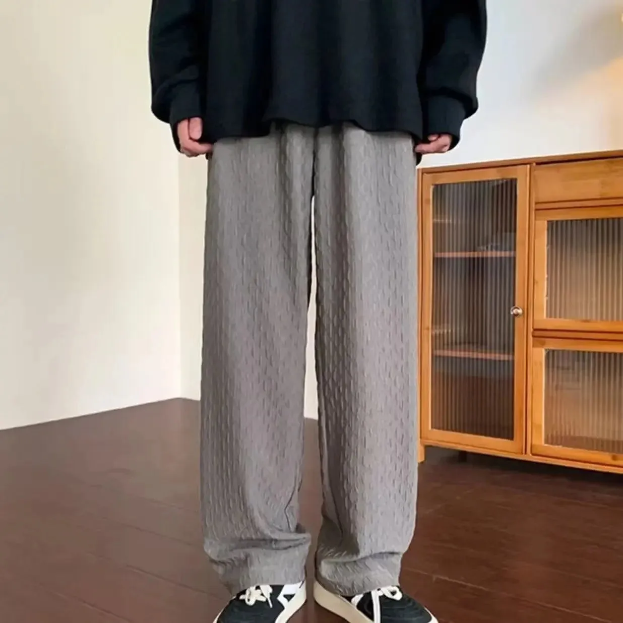 Autumn Draped Men's Loose Fit Trousers | Trendy Straight-Leg Bell Bottoms