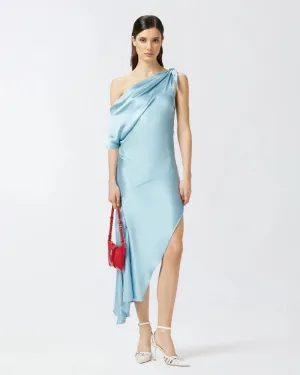 Baby blue satin asymmetric dress