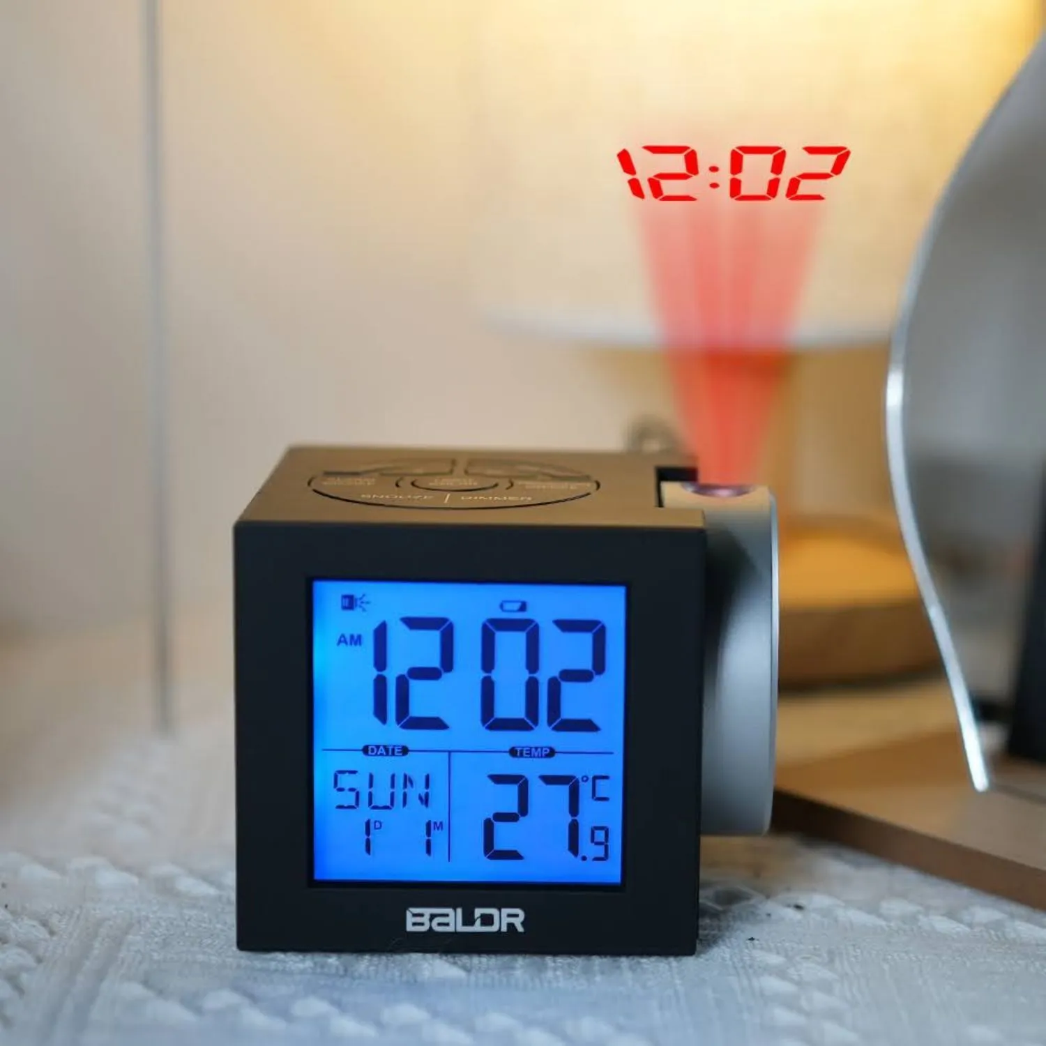 BALDR Projection Alarm Clock with 7 Colorful Backlit