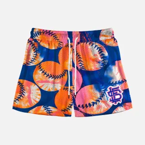 Baseball Tie Dye Navy Orange Shorts - 5"