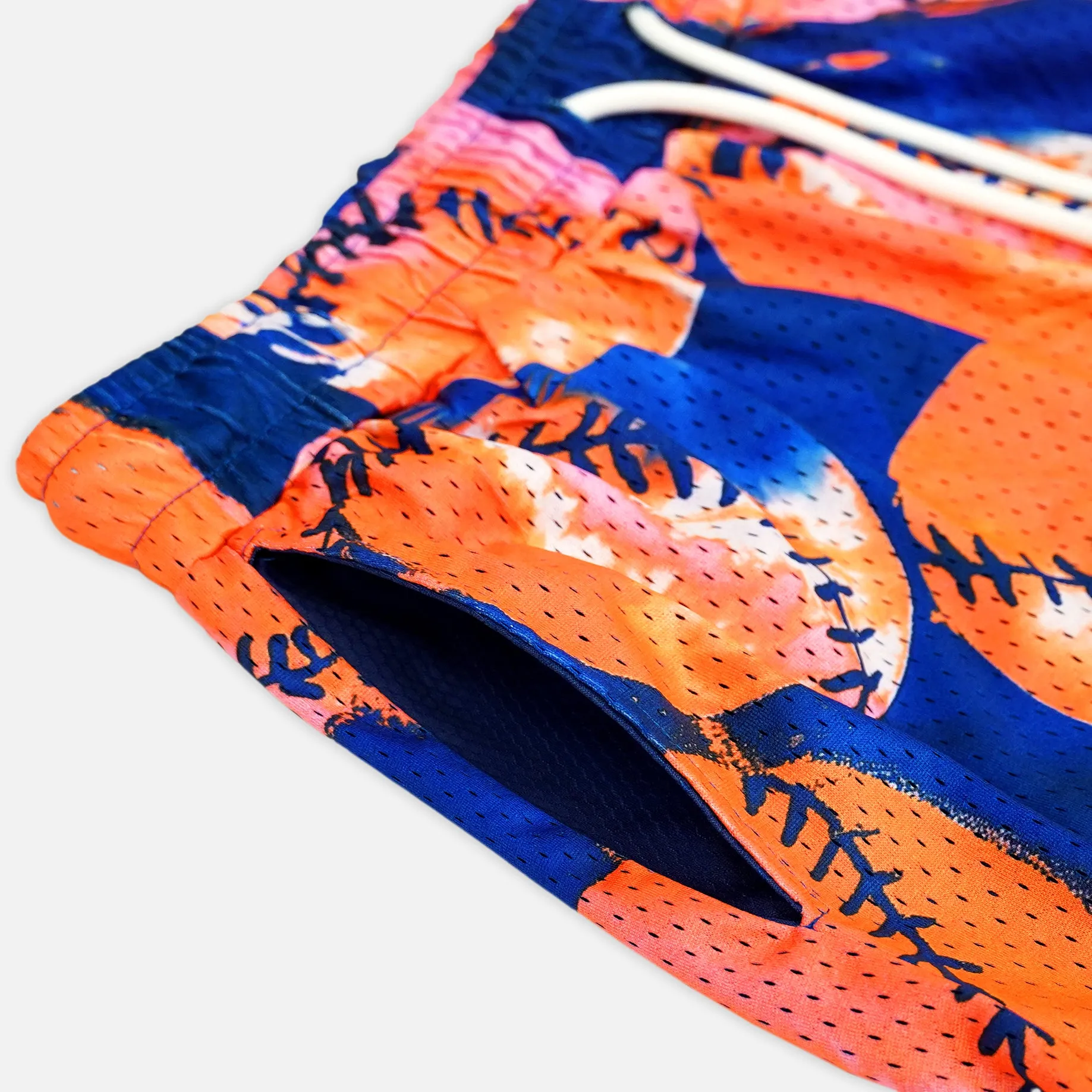 Baseball Tie Dye Navy Orange Shorts - 5"