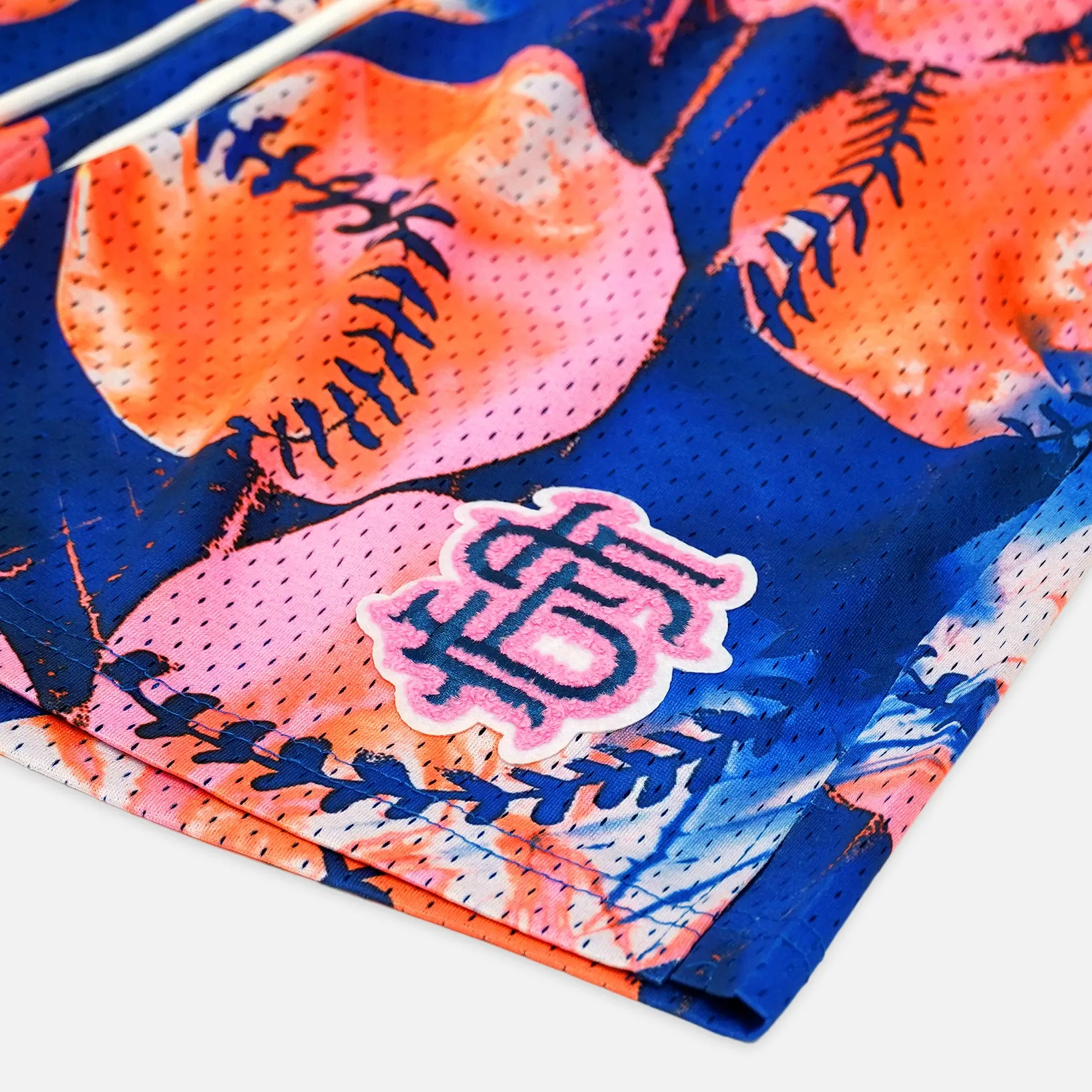 Baseball Tie Dye Navy Orange Shorts - 5"