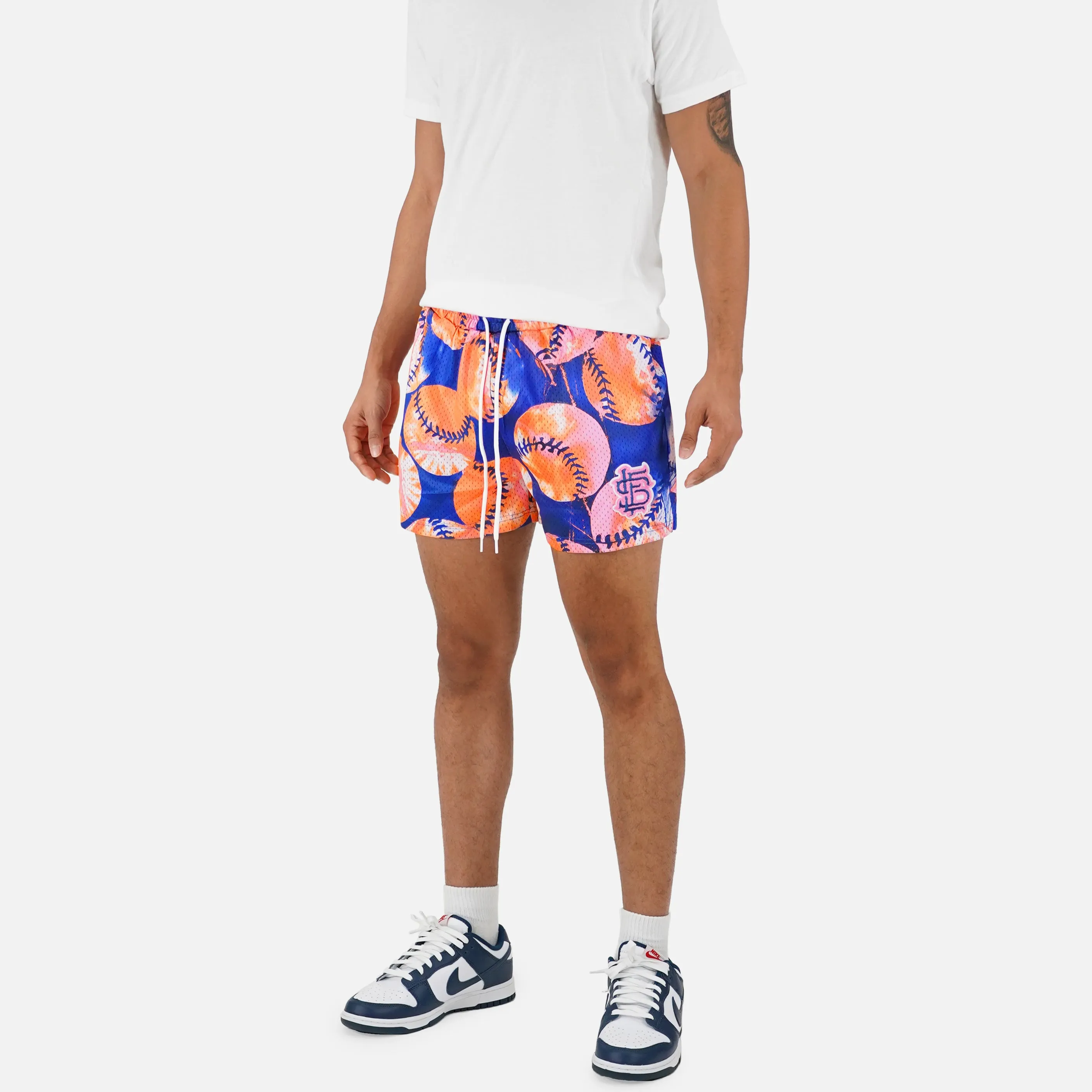 Baseball Tie Dye Navy Orange Shorts - 5"