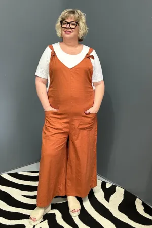 BILLIE' Stretch Linen Overalls - Rust