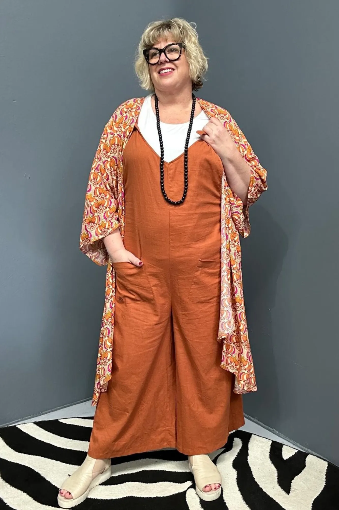 BILLIE' Stretch Linen Overalls - Rust
