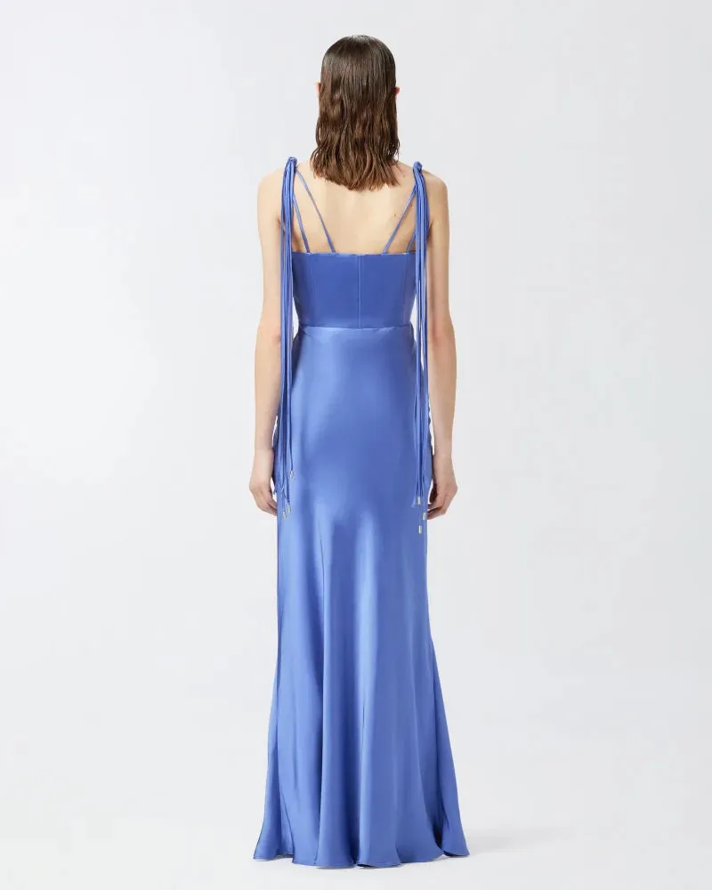 Blue satin long dress