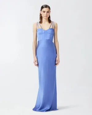 Blue satin long dress