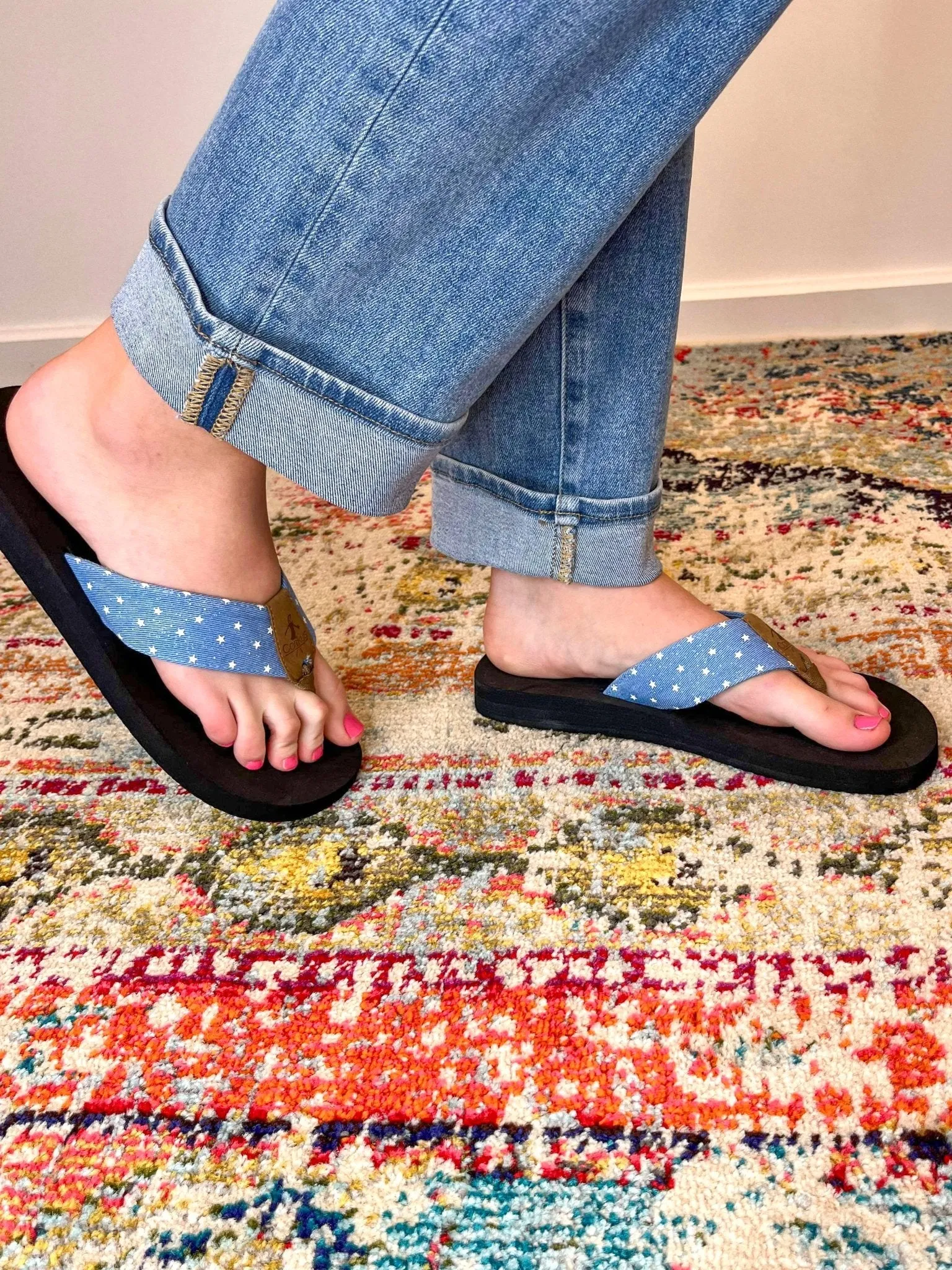 Corky's Footwear Summer Break Flip Flops - Blue Denim Stars