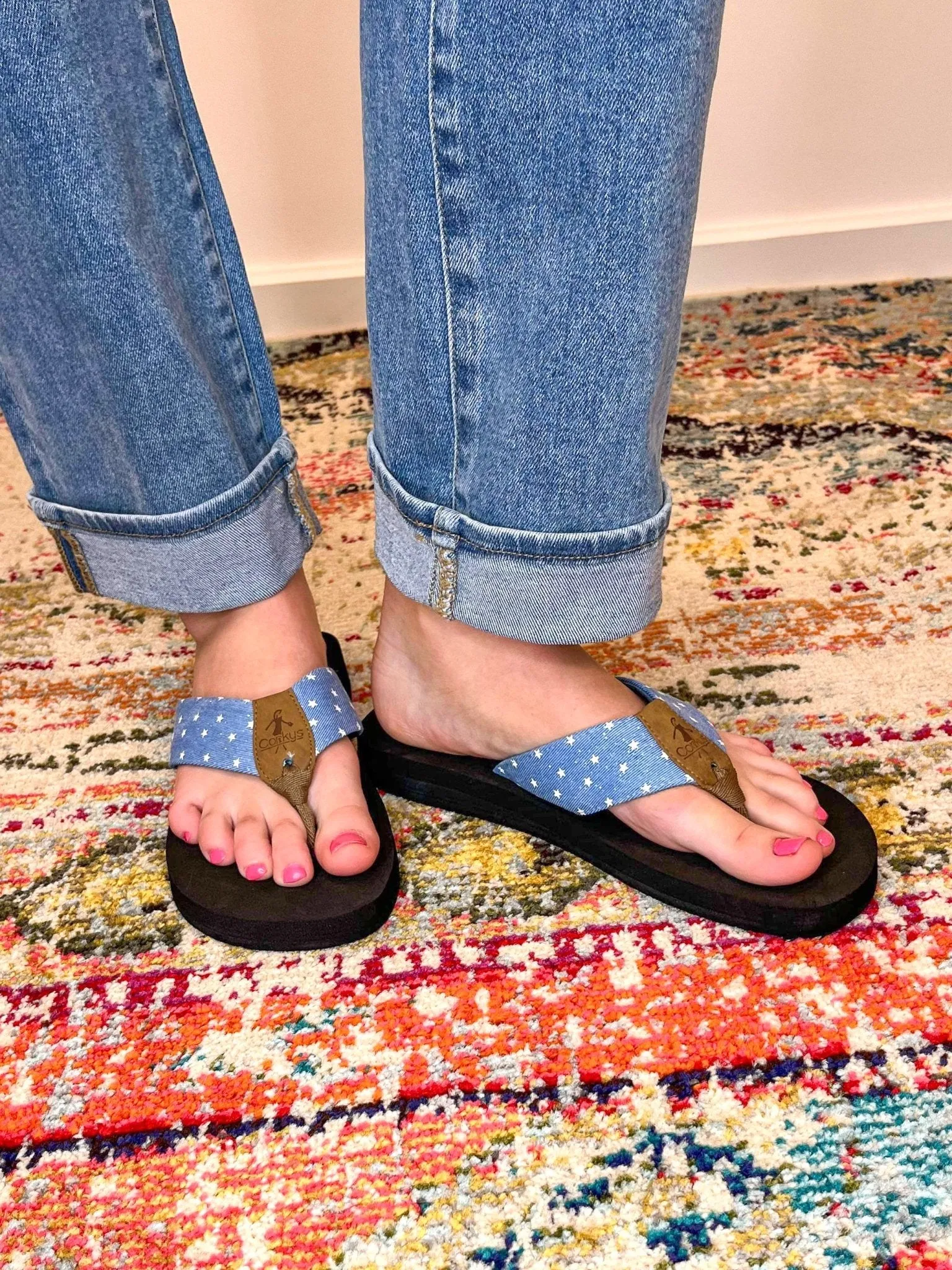 Corky's Footwear Summer Break Flip Flops - Blue Denim Stars