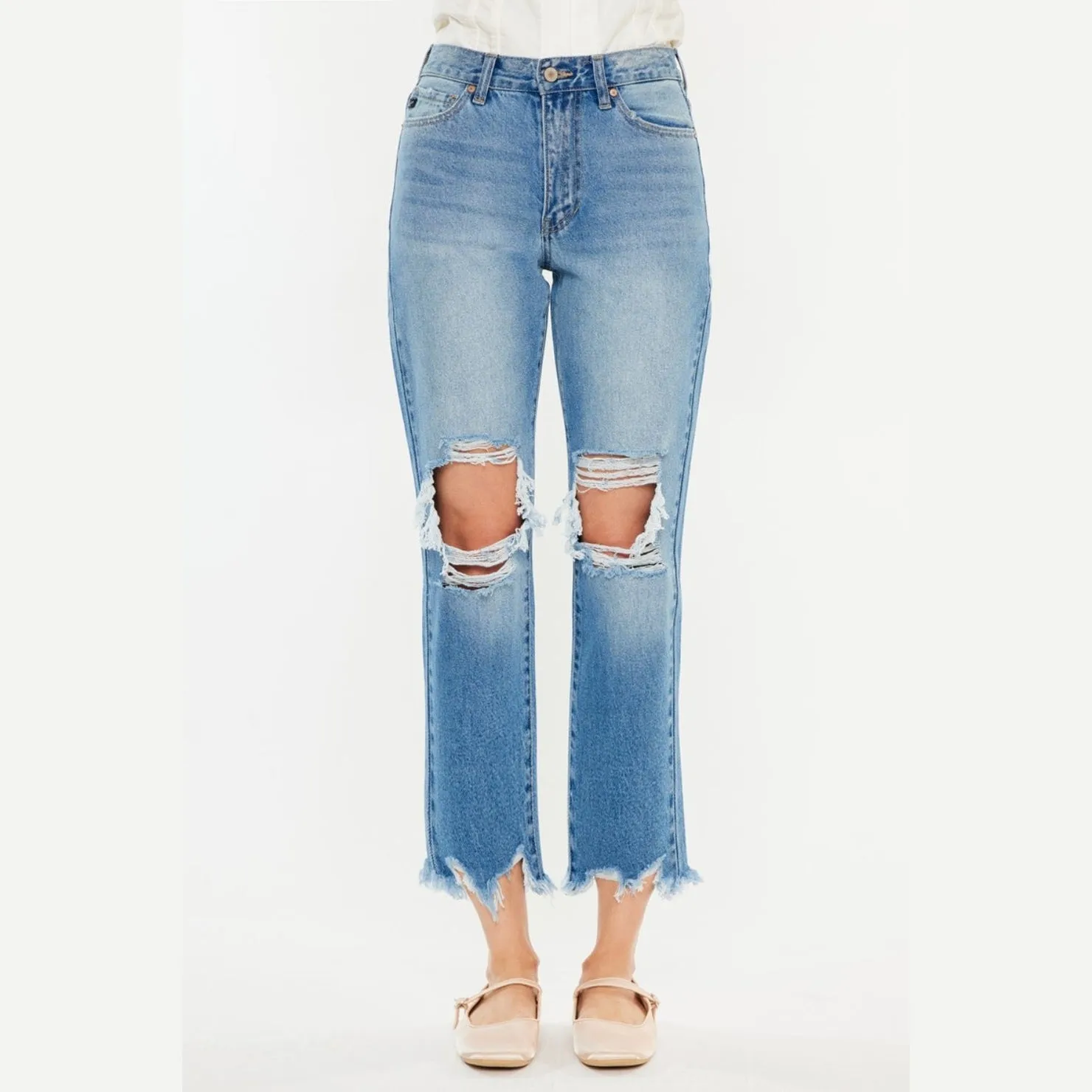 Distressed Frayed Hem Cropped Jeans
