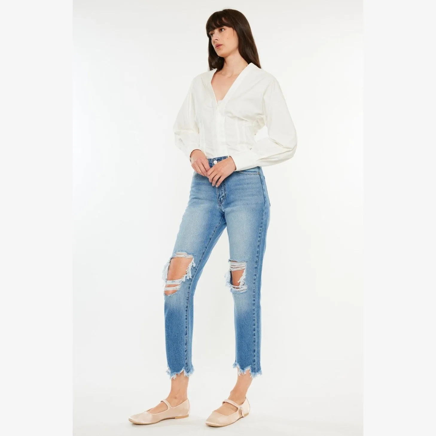 Distressed Frayed Hem Cropped Jeans
