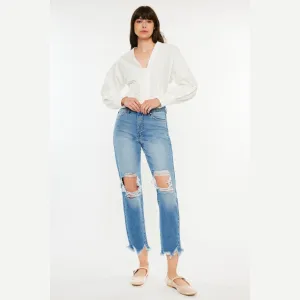 Distressed Frayed Hem Cropped Jeans