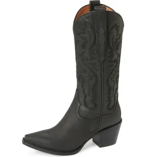 Jeffrey Campbell Dagget Black Washed Ornate Stitched Western Boots
