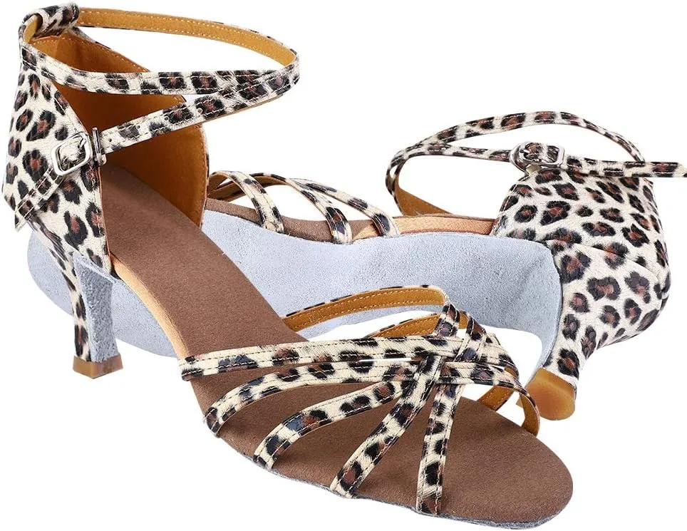 Keenso Latin Shoes Ballroom Shoes Imported Satin Fabric Girls Latin Dance Shoe Fashionable and Classical(36-Leopard Print) Dance Supplies latin dance shoes