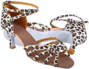 Keenso Latin Shoes Ballroom Shoes Imported Satin Fabric Girls Latin Dance Shoe Fashionable and Classical(36-Leopard Print) Dance Supplies latin dance shoes