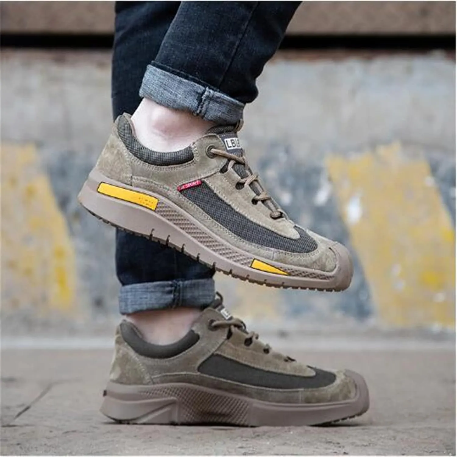 Mens Puncture-Proof Work Boots,Steel Toe Slip-Resistant Rubber Leather Safety Shoes, Breathable Motocross Protective Boots