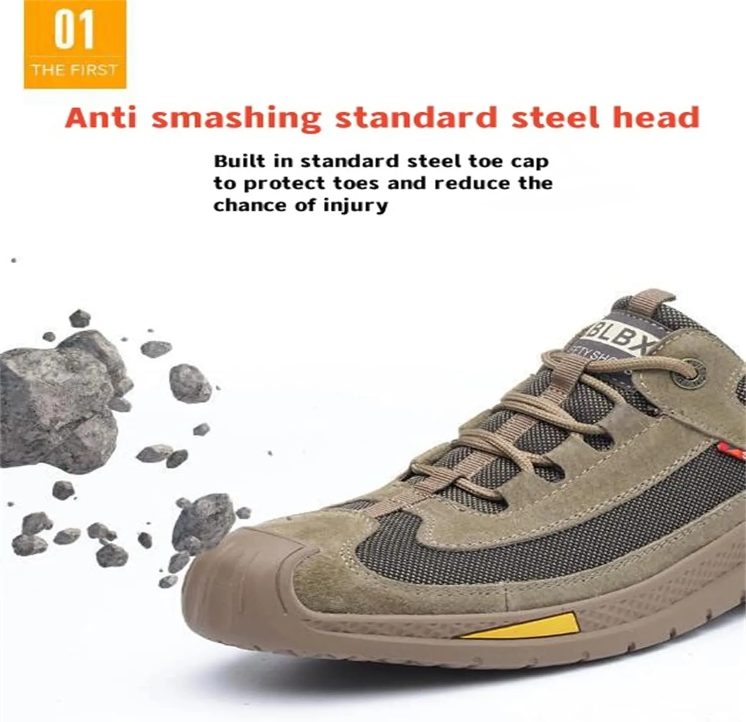 Mens Puncture-Proof Work Boots,Steel Toe Slip-Resistant Rubber Leather Safety Shoes, Breathable Motocross Protective Boots