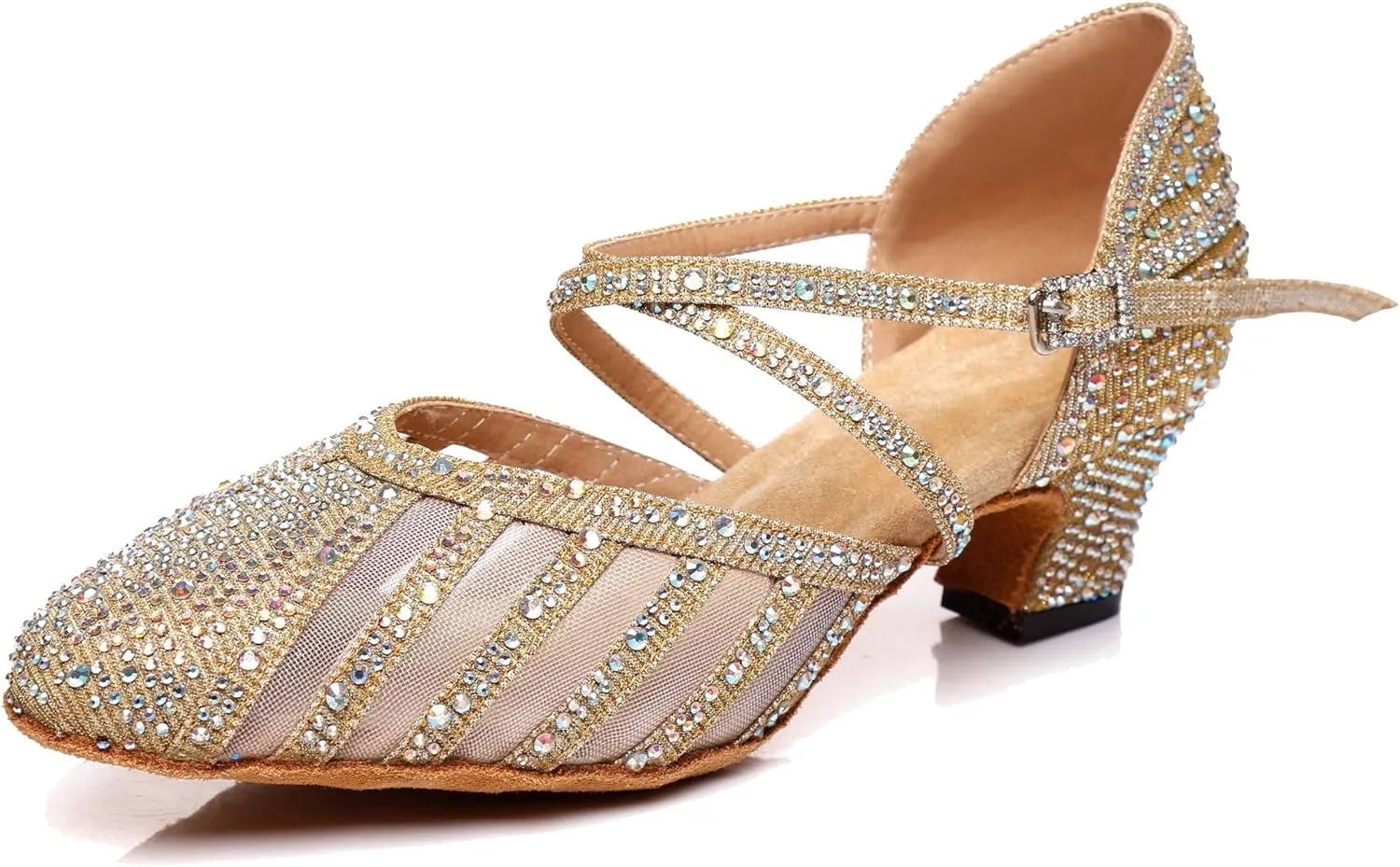Minishion Women's Latin Salsa Round Toe Crystals Glitter Social Dance Shoes Weddinb Prom Pumps