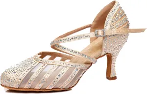 Minishion Women's Latin Salsa Round Toe Crystals Glitter Social Dance Shoes Weddinb Prom Pumps