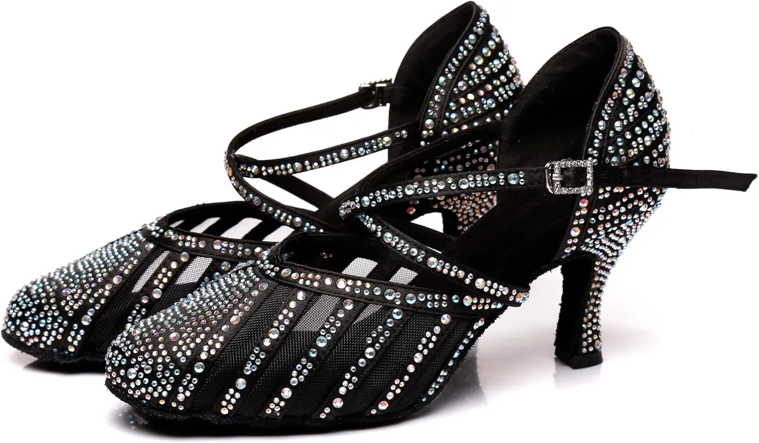 Minishion Women's Latin Salsa Round Toe Crystals Glitter Social Dance Shoes Weddinb Prom Pumps