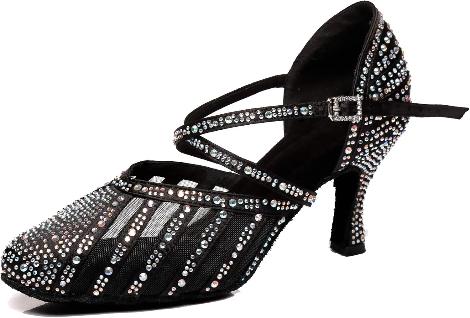Minishion Women's Latin Salsa Round Toe Crystals Glitter Social Dance Shoes Weddinb Prom Pumps