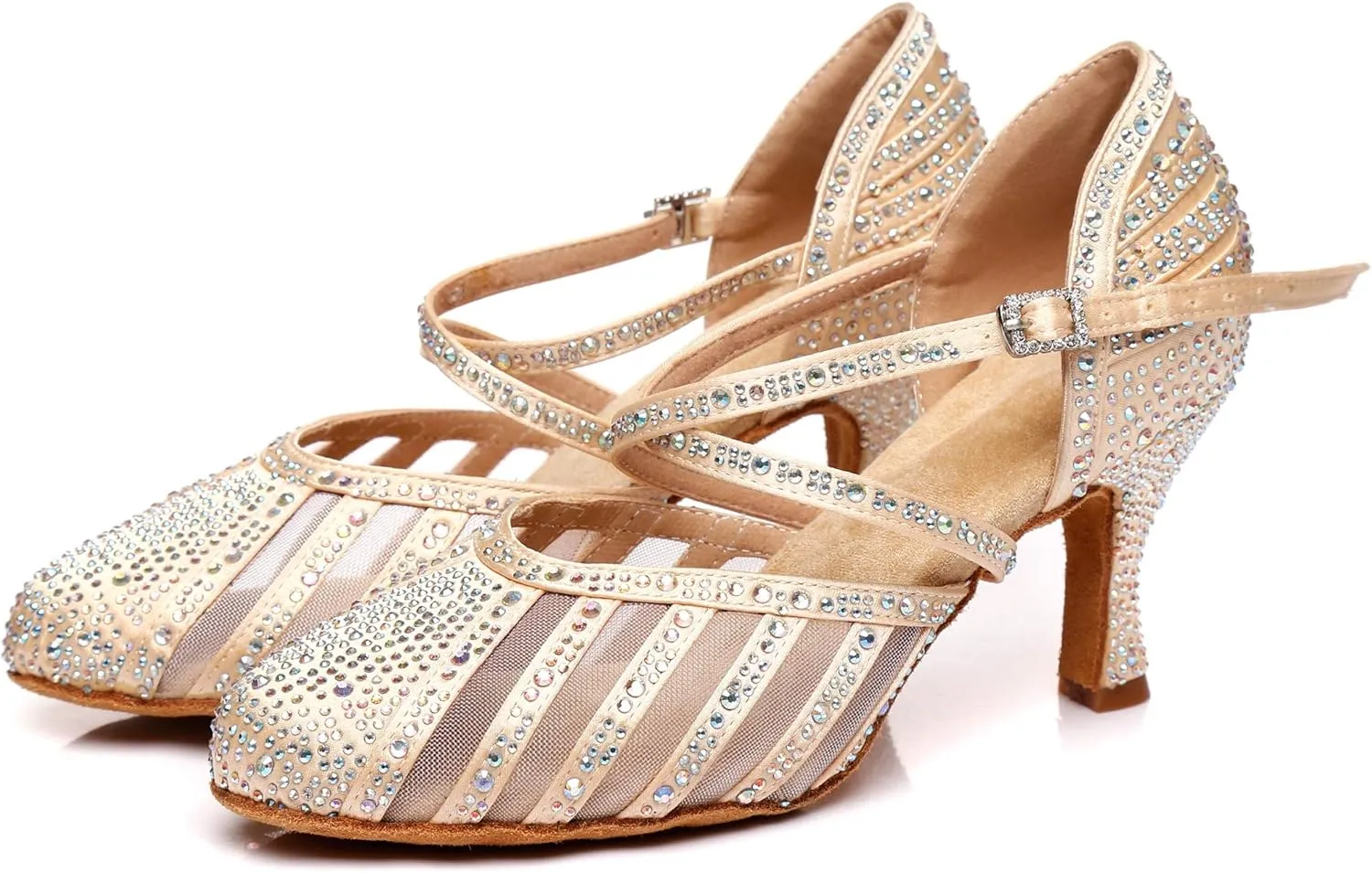 Minishion Women's Latin Salsa Round Toe Crystals Glitter Social Dance Shoes Weddinb Prom Pumps