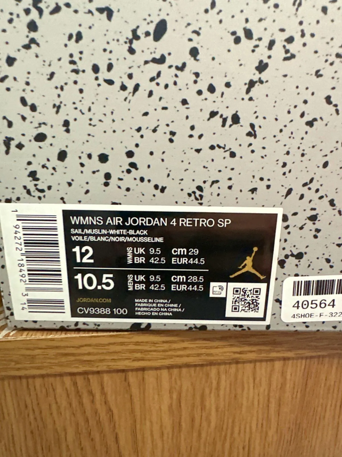 Nike CV9388 Off White Sail Air Jordan 4 Retro SP Trainers UK 9.5