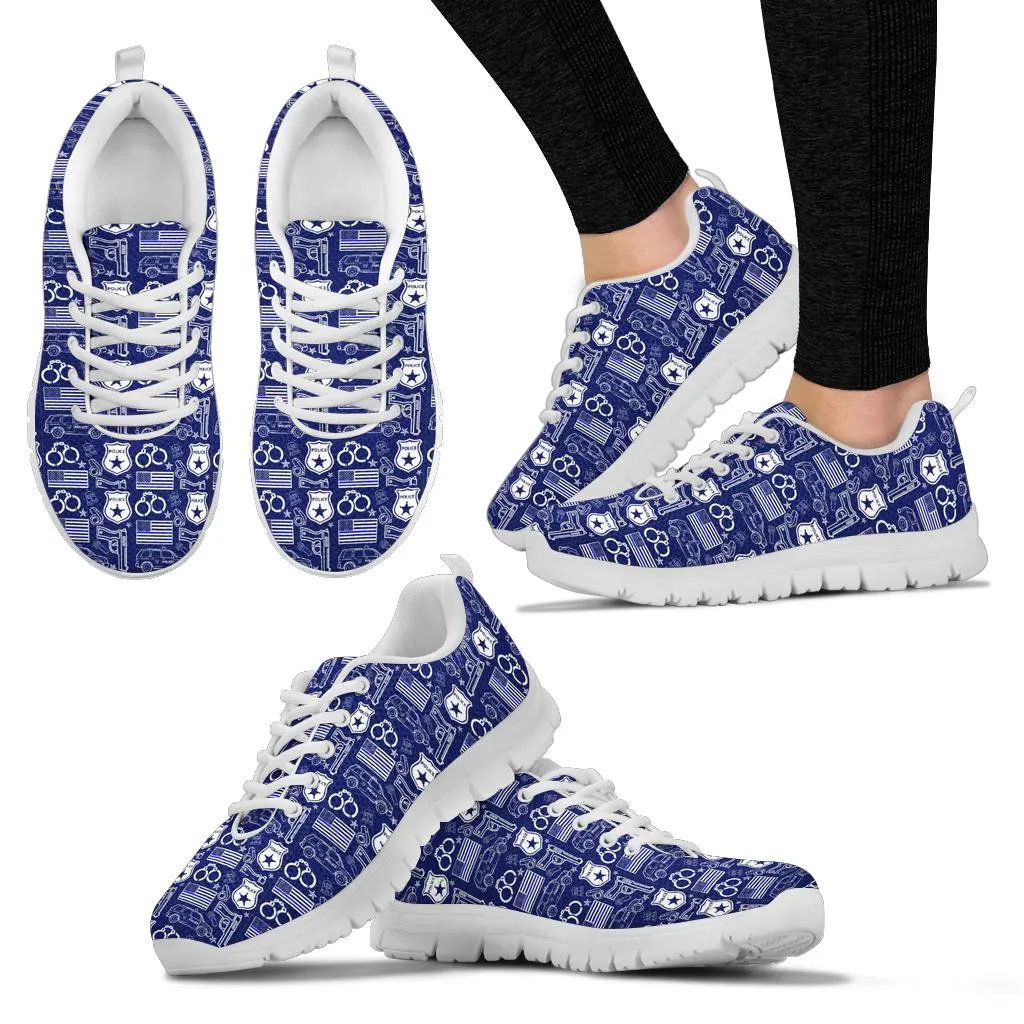 Police Print Back The Blue/White Women's Sneakers