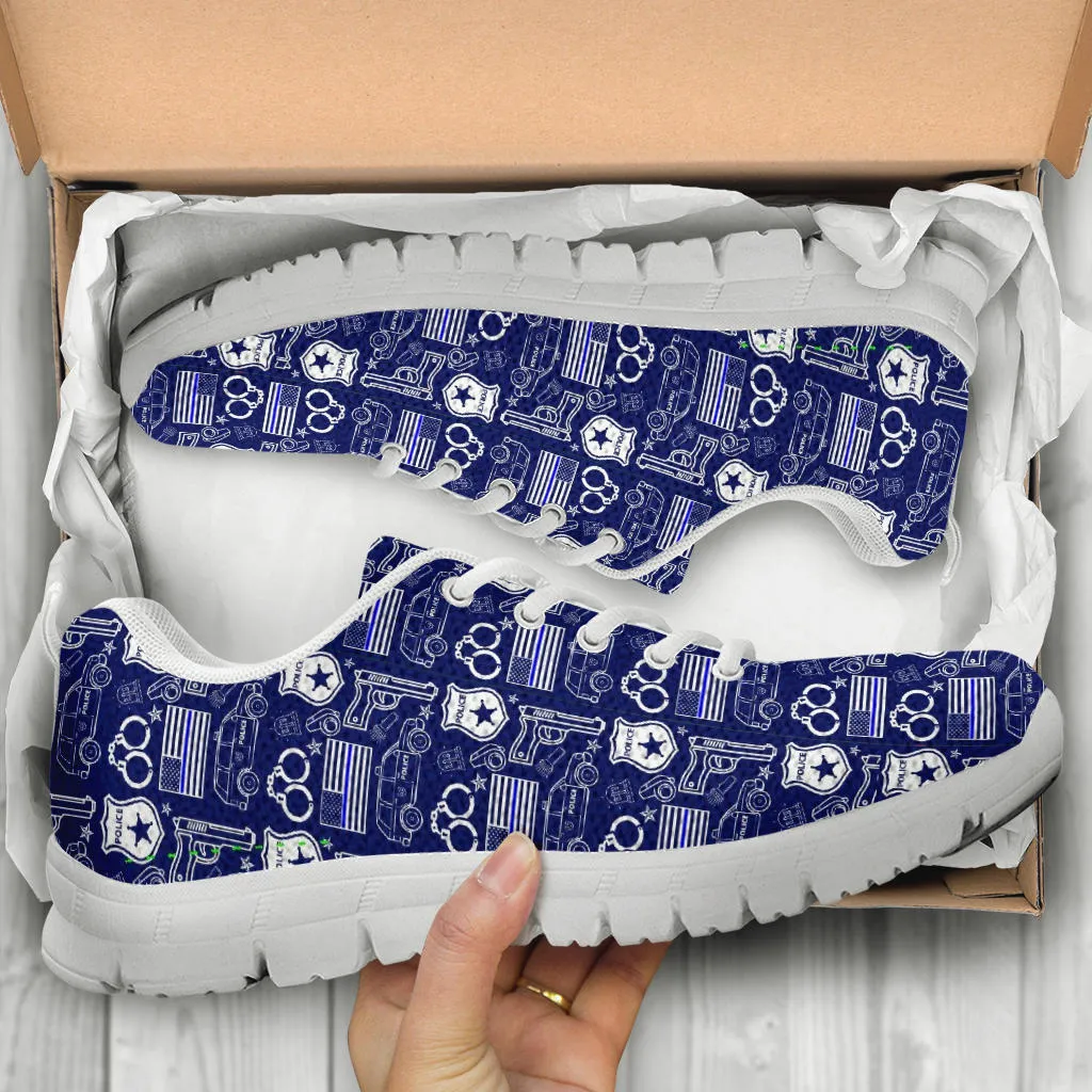 Police Print Back The Blue/White Women's Sneakers
