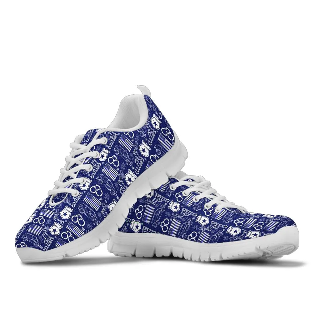 Police Print Back The Blue/White Women's Sneakers