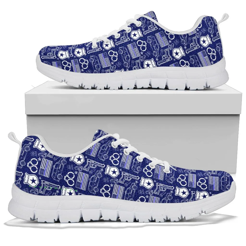 Police Print Back The Blue/White Women's Sneakers