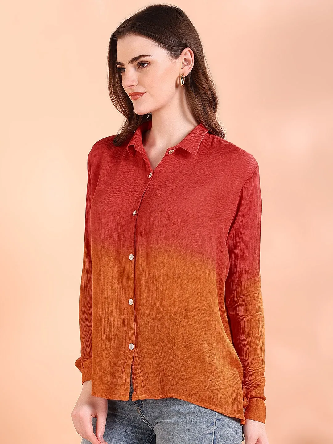 Red Tie-Dye Crepe Loose fit Shirt