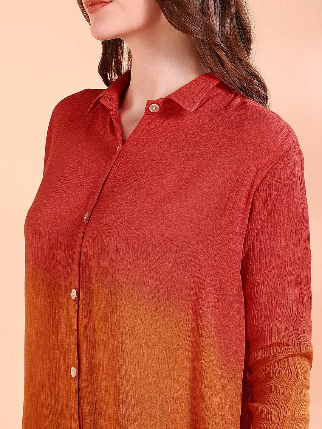 Red Tie-Dye Crepe Loose fit Shirt