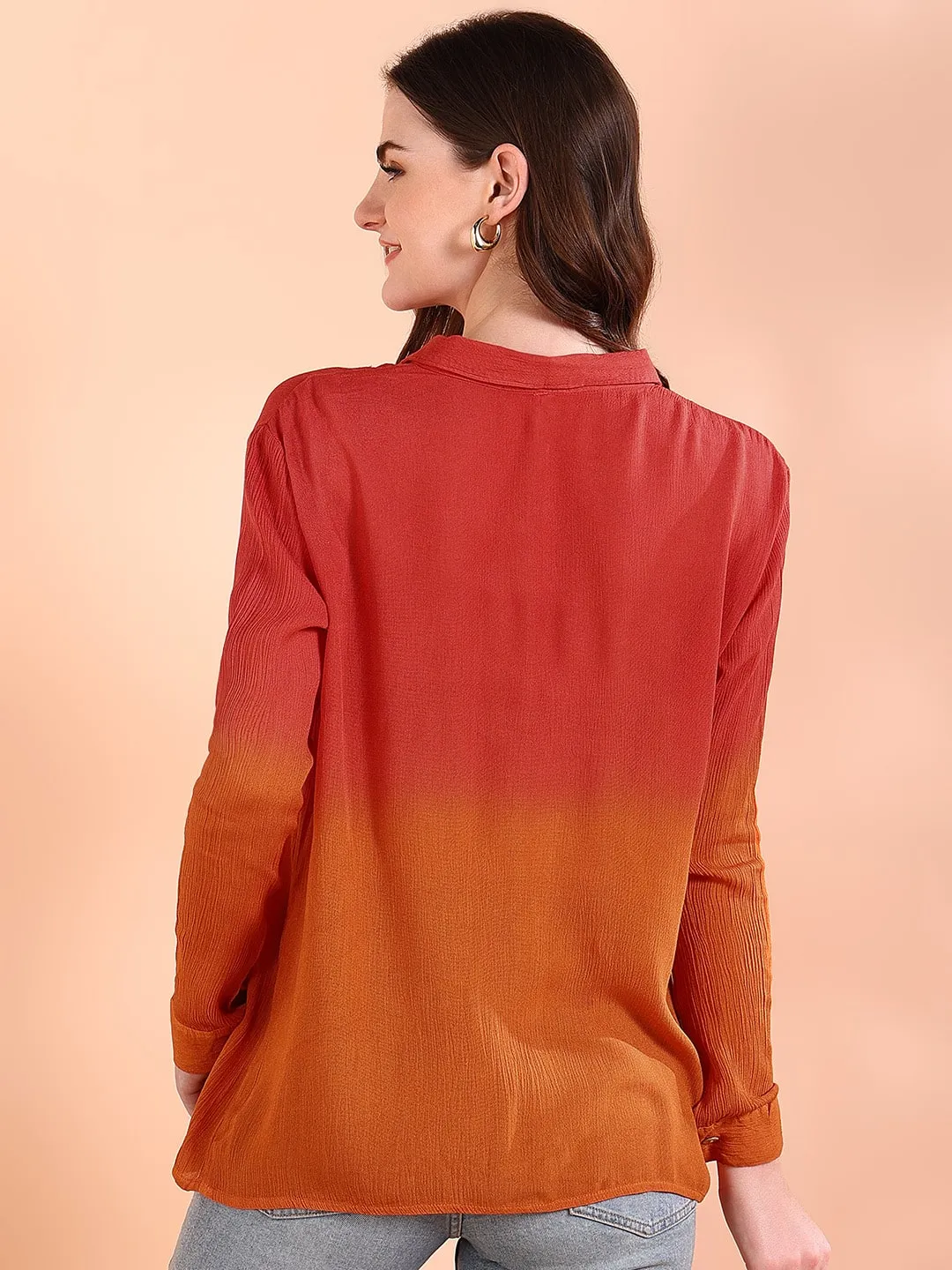 Red Tie-Dye Crepe Loose fit Shirt