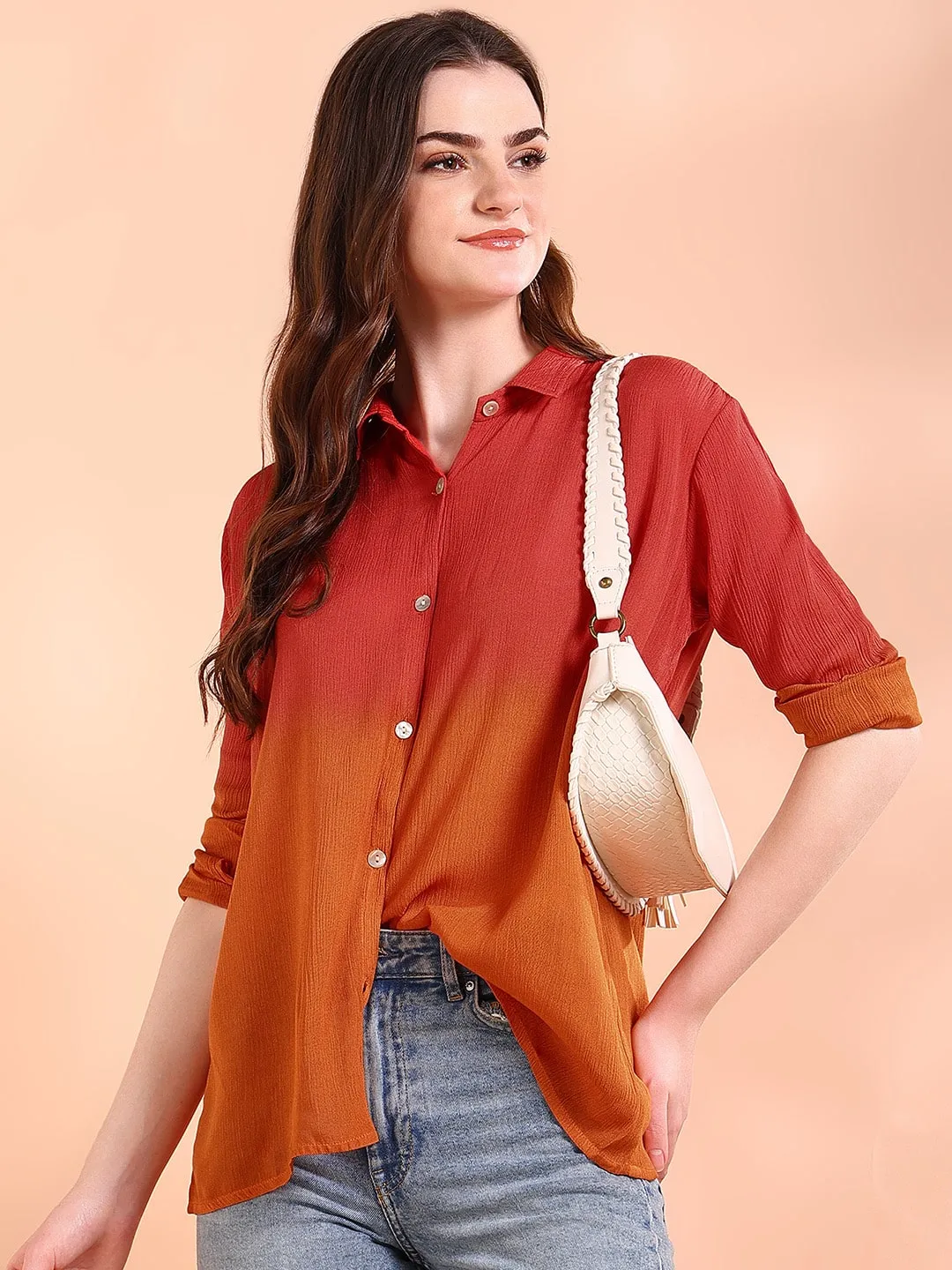 Red Tie-Dye Crepe Loose fit Shirt