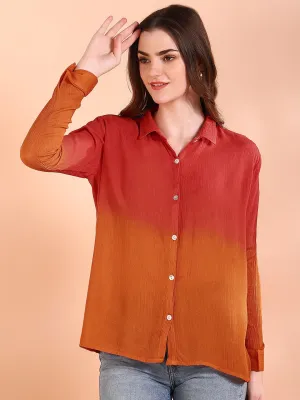 Red Tie-Dye Crepe Loose fit Shirt