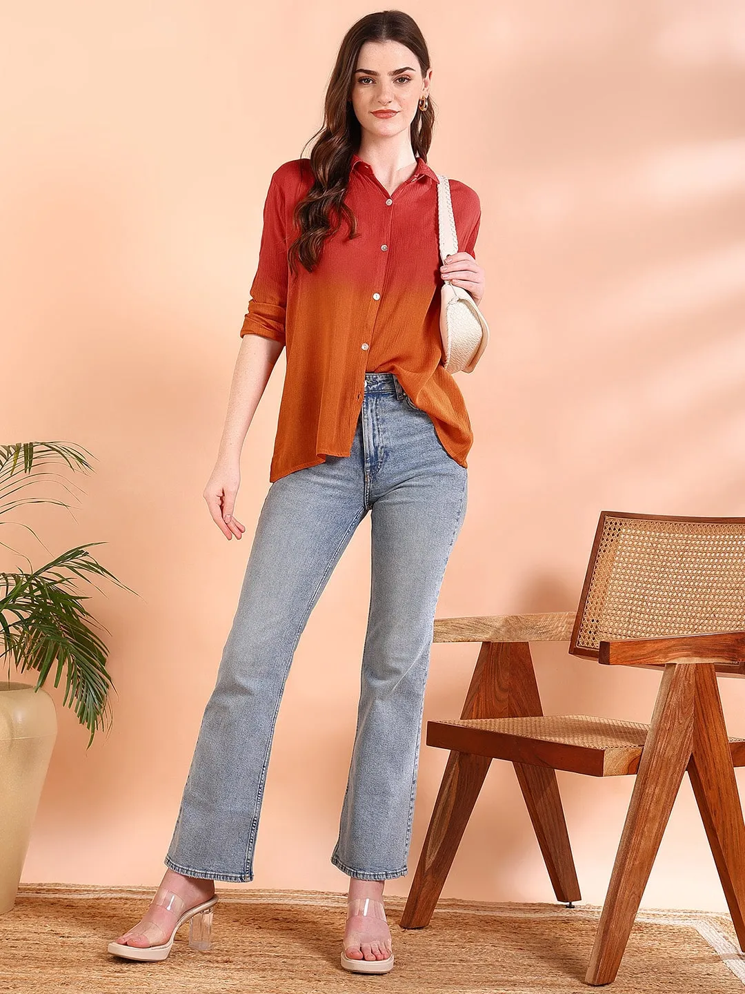 Red Tie-Dye Crepe Loose fit Shirt