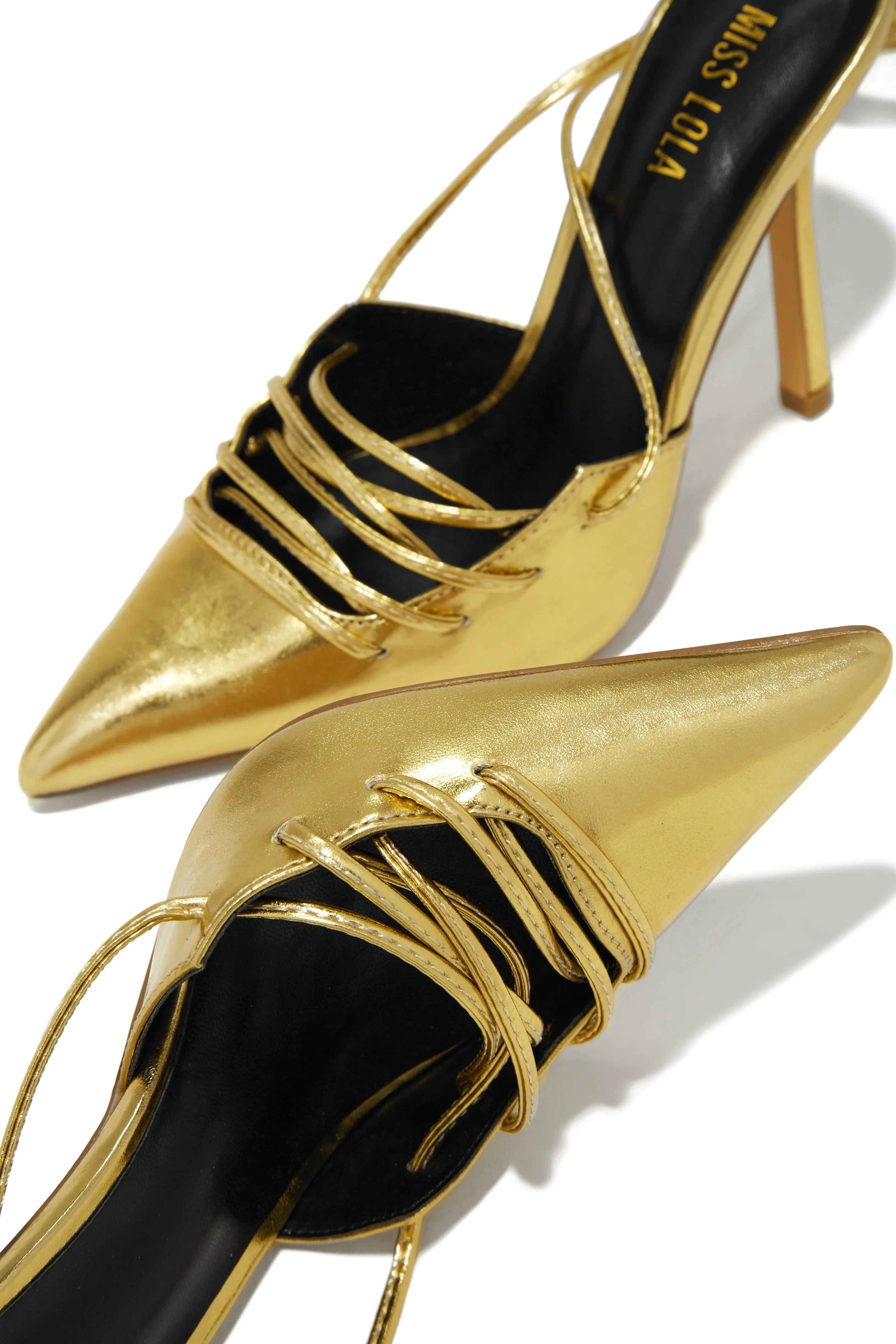 Simone Lace Up High Heel Pumps - Gold