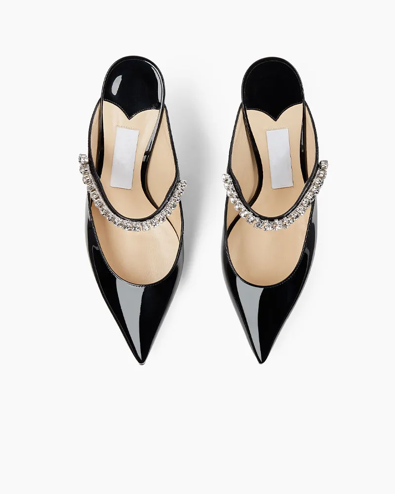 Stylish Crystal Strap Pointed Toe Mule Heels