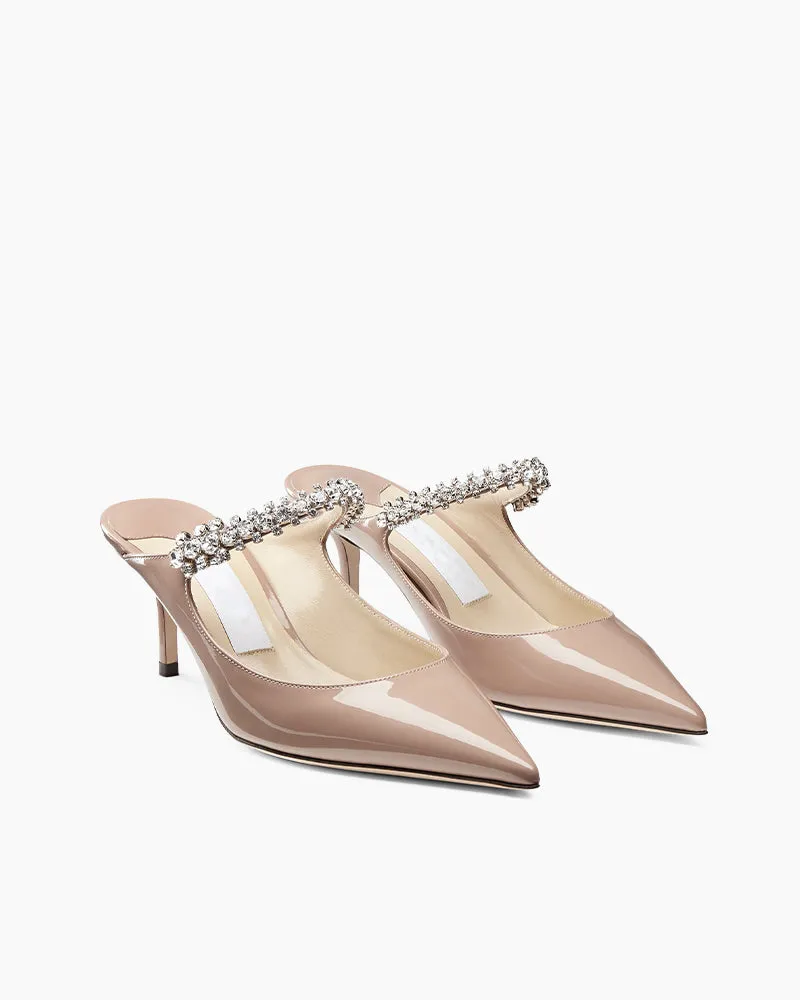 Stylish Crystal Strap Pointed Toe Mule Heels