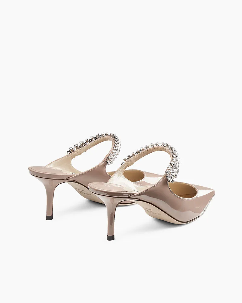 Stylish Crystal Strap Pointed Toe Mule Heels