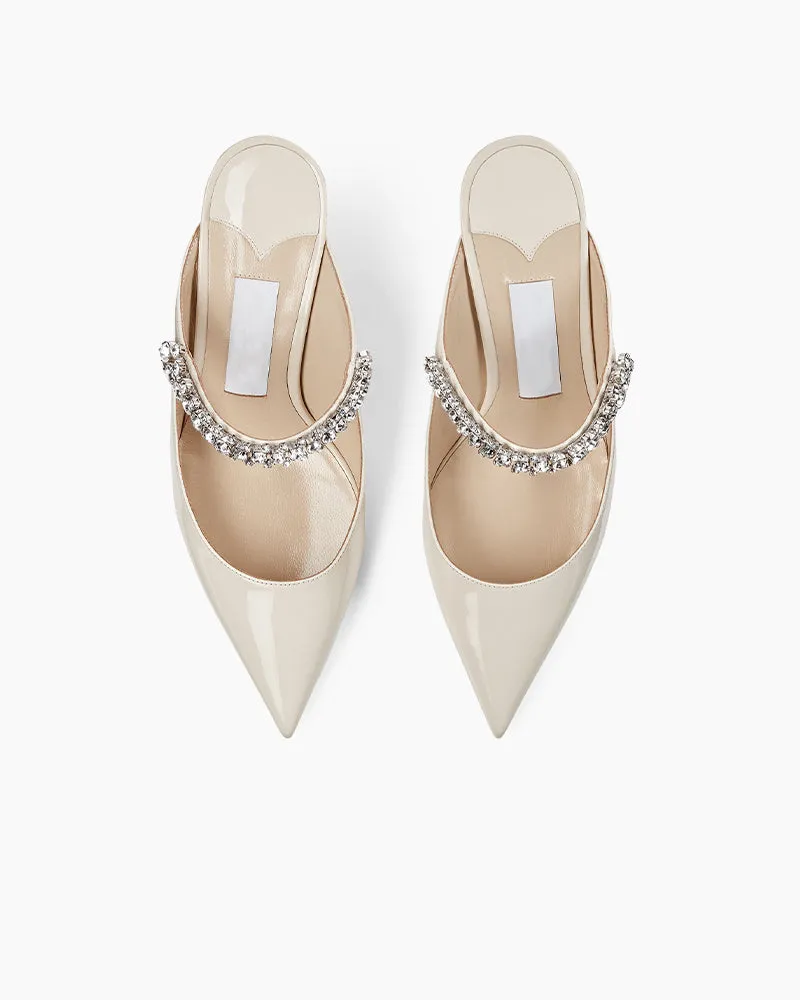 Stylish Crystal Strap Pointed Toe Mule Heels