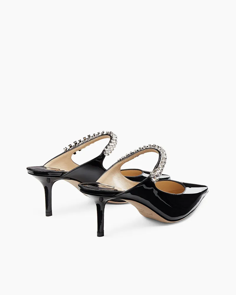 Stylish Crystal Strap Pointed Toe Mule Heels