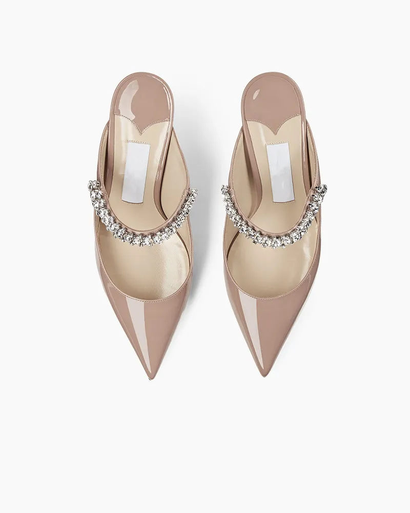 Stylish Crystal Strap Pointed Toe Mule Heels