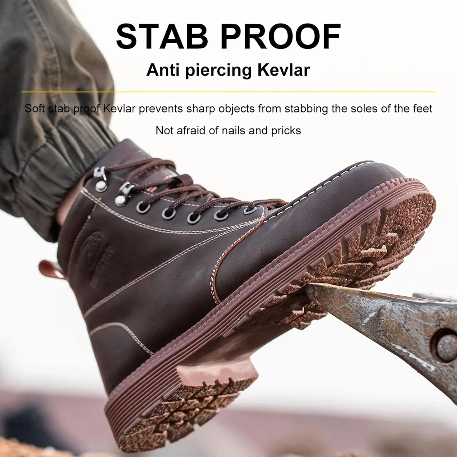 Tanleewa Leather Steel Toe Shoes for Men Waterproof Work Boots Lightweight Anti-Slip Construction Shoes Fashion Hiking Boots