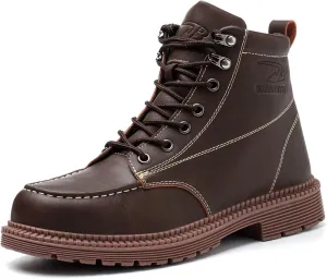Tanleewa Leather Steel Toe Shoes for Men Waterproof Work Boots Lightweight Anti-Slip Construction Shoes Fashion Hiking Boots