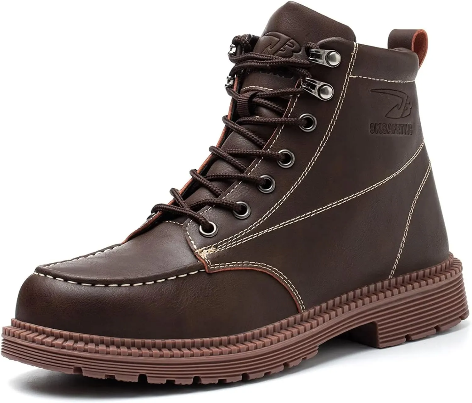 Tanleewa Leather Steel Toe Shoes for Men Waterproof Work Boots Lightweight Anti-Slip Construction Shoes Fashion Hiking Boots
